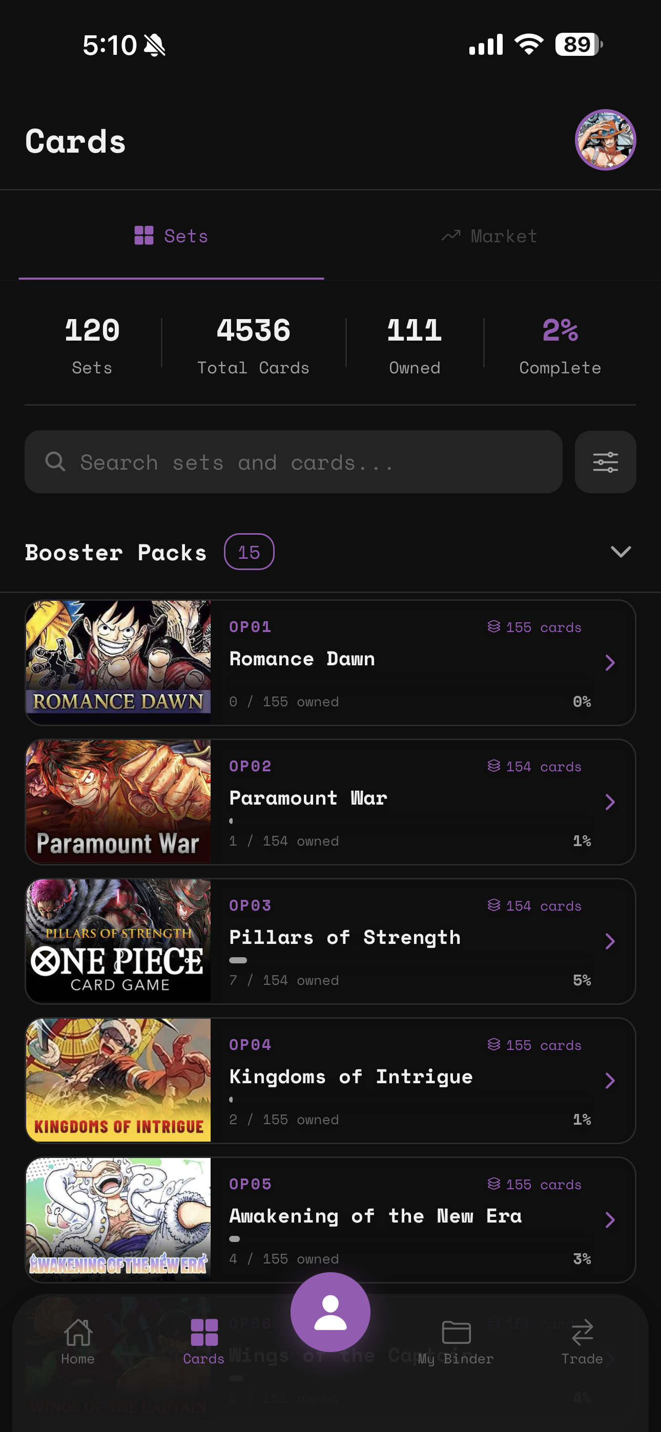 Browse card sets